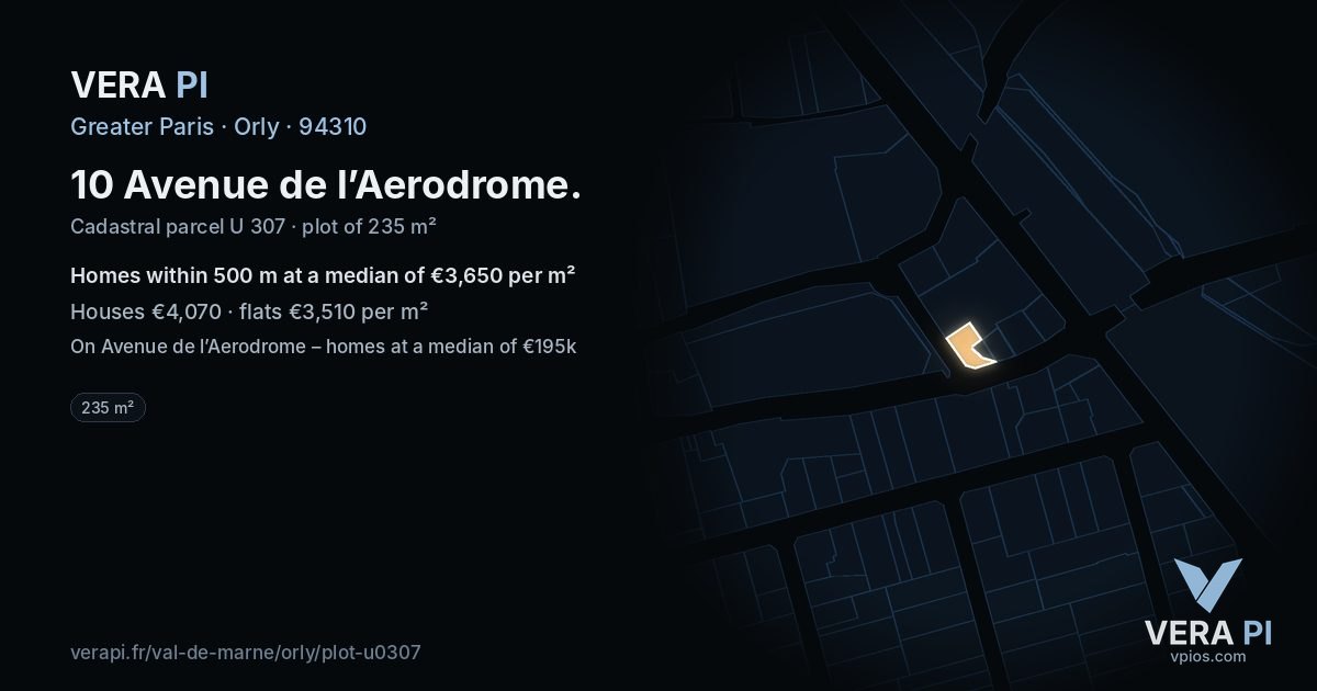 10 Avenue de l’Aerodrome, Orly at night – the plot lit, the parcels around coloured by the prices near them