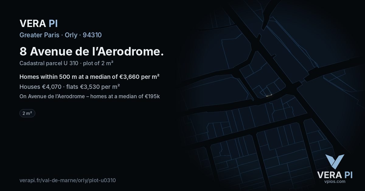 8 Avenue de l’Aerodrome, Orly at night – the plot lit, the parcels around coloured by the prices near them