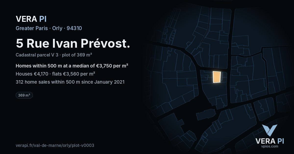 5 Rue Ivan Prévost, Orly at night – the plot lit, the parcels around coloured by the prices near them