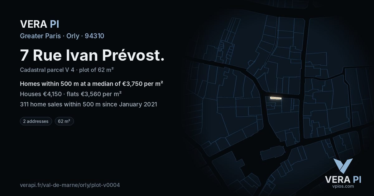 7 Rue Ivan Prévost, Orly at night – the plot lit, the parcels around coloured by the prices near them