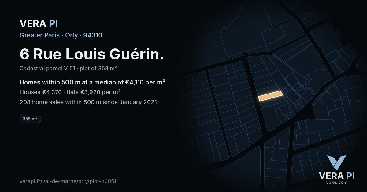 6 Rue Louis Guérin, Orly at night – the plot lit, the parcels around coloured by the prices near them