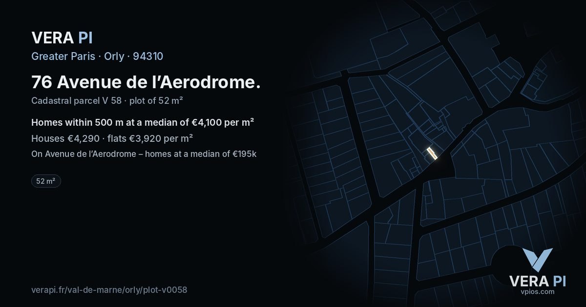 76 Avenue de l’Aerodrome, Orly at night – the plot lit, the parcels around coloured by the prices near them