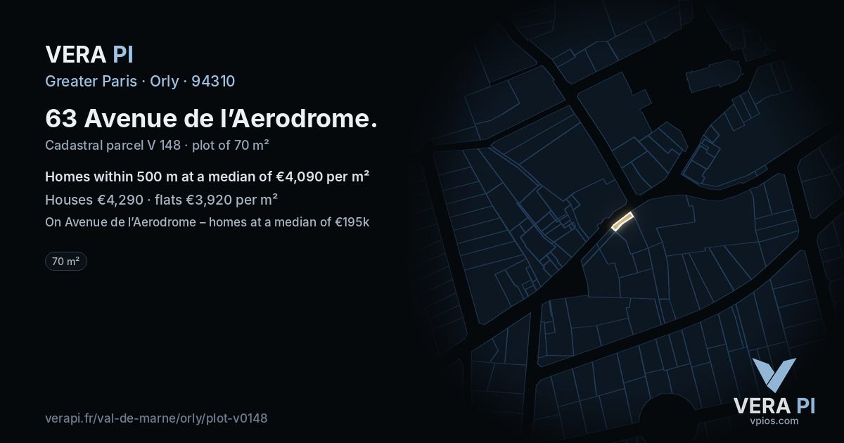 63 Avenue de l’Aerodrome, Orly at night – the plot lit, the parcels around coloured by the prices near them
