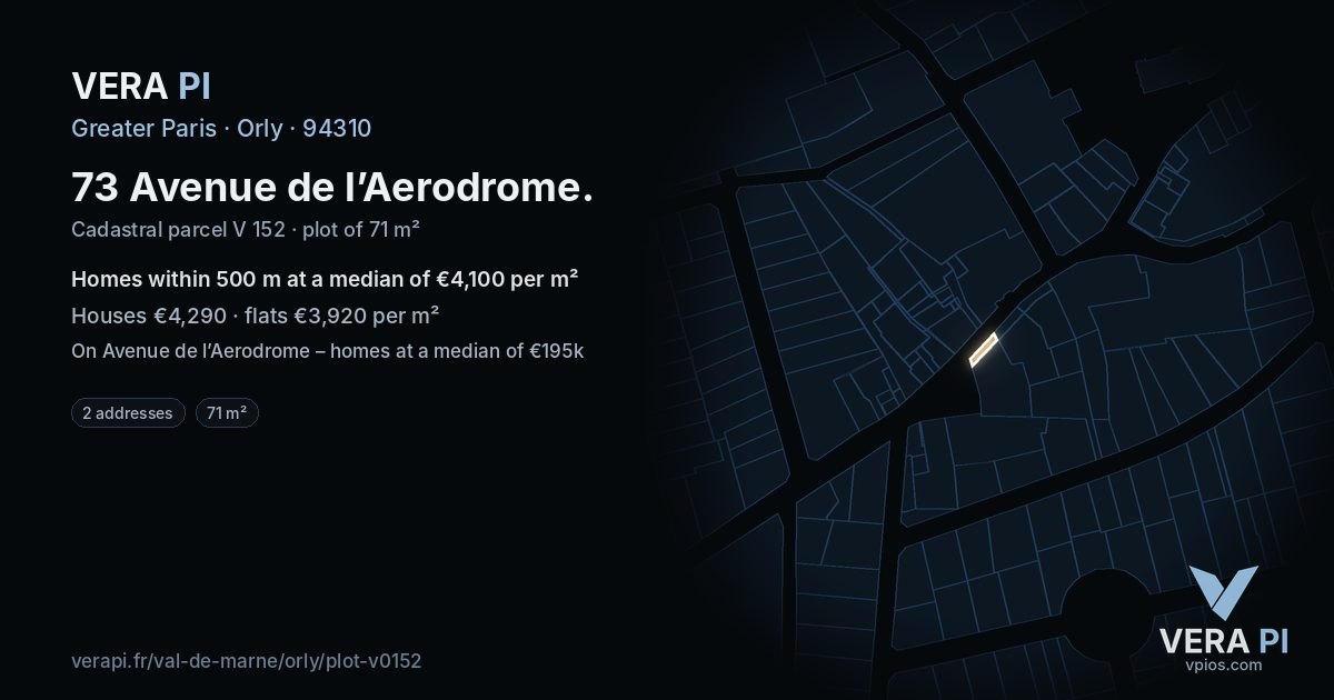 73 Avenue de l’Aerodrome, Orly at night – the plot lit, the parcels around coloured by the prices near them