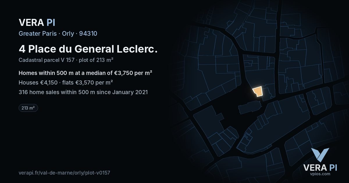 4 Place du General Leclerc, Orly at night – the plot lit, the parcels around coloured by the prices near them