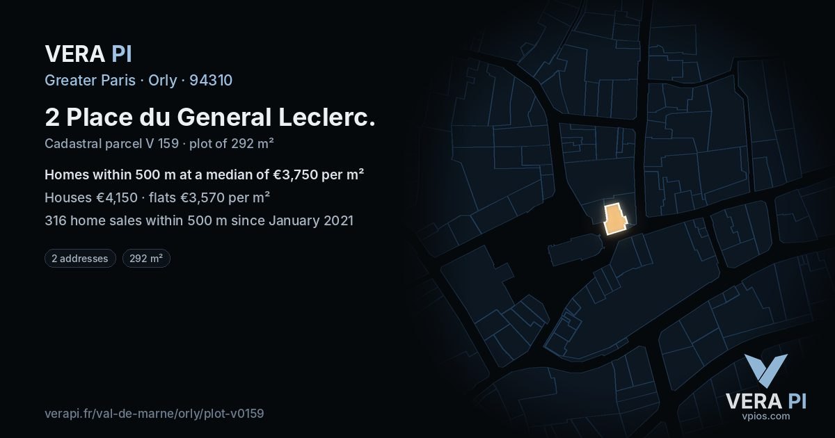 2 Place du General Leclerc, Orly at night – the plot lit, the parcels around coloured by the prices near them