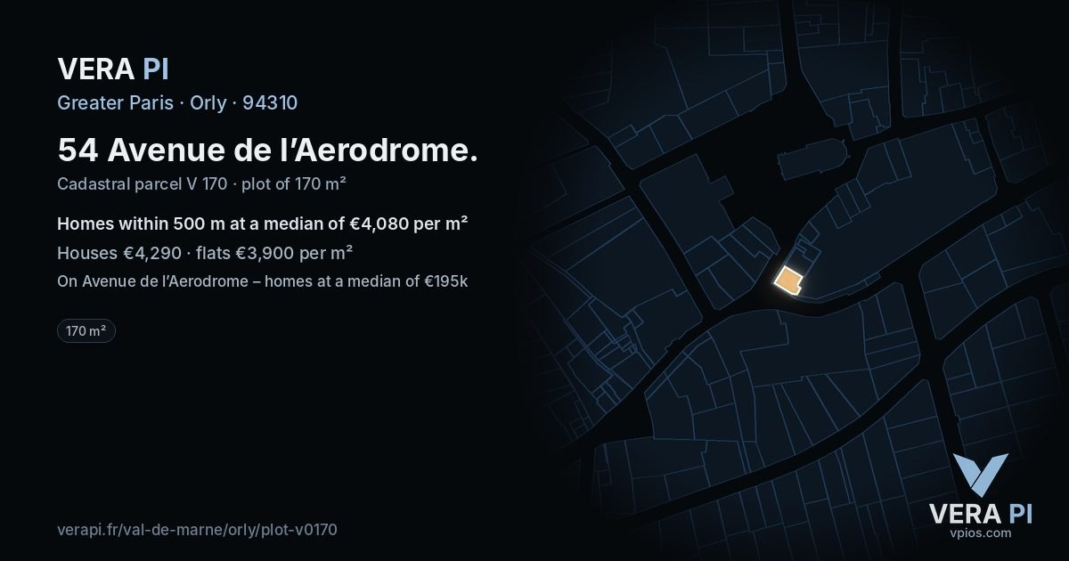 54 Avenue de l’Aerodrome, Orly at night – the plot lit, the parcels around coloured by the prices near them
