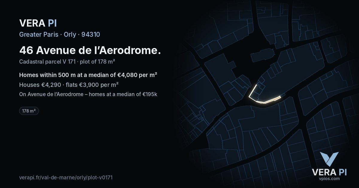 46 Avenue de l’Aerodrome, Orly at night – the plot lit, the parcels around coloured by the prices near them