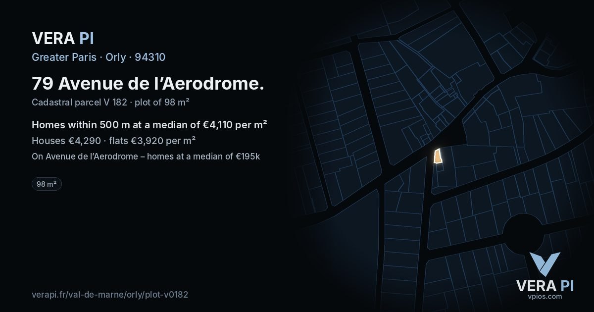 79 Avenue de l’Aerodrome, Orly at night – the plot lit, the parcels around coloured by the prices near them