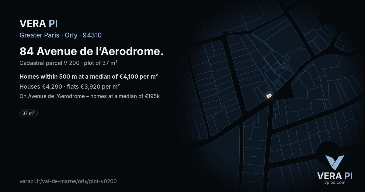 84 Avenue de l’Aerodrome, Orly at night – the plot lit, the parcels around coloured by the prices near them