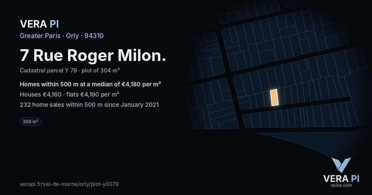 7 Rue Roger Milon, Orly at night – the plot lit, the parcels around coloured by the prices near them