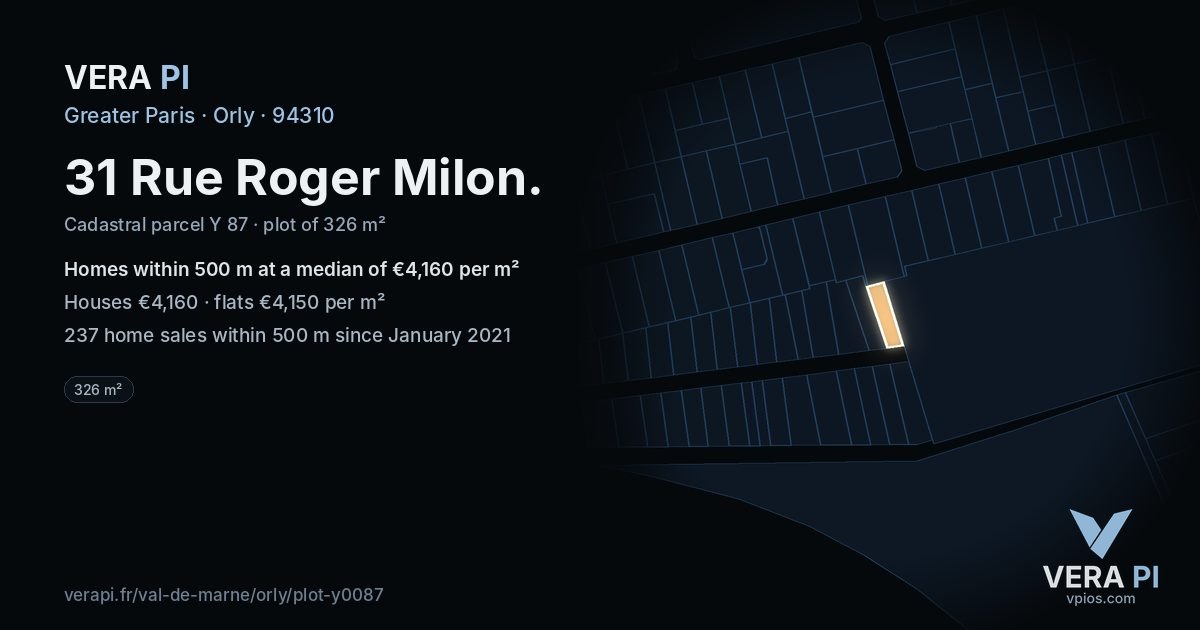 31 Rue Roger Milon, Orly at night – the plot lit, the parcels around coloured by the prices near them