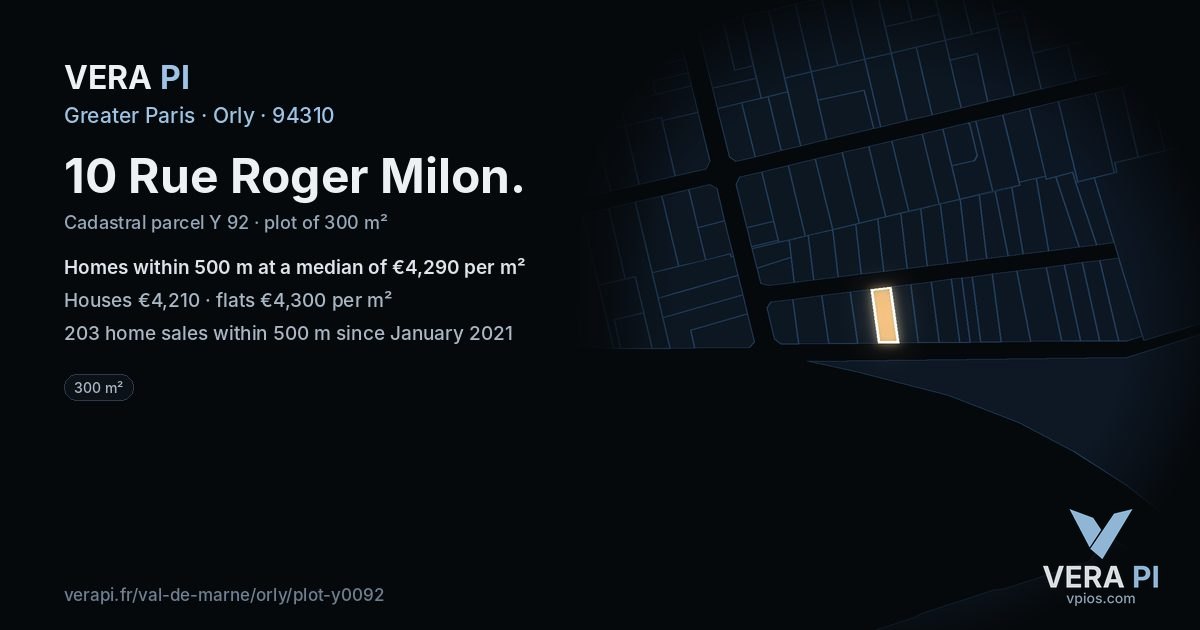 10 Rue Roger Milon, Orly at night – the plot lit, the parcels around coloured by the prices near them