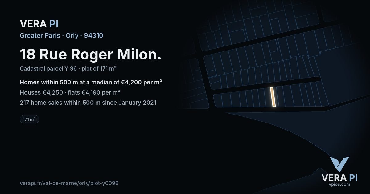 18 Rue Roger Milon, Orly at night – the plot lit, the parcels around coloured by the prices near them