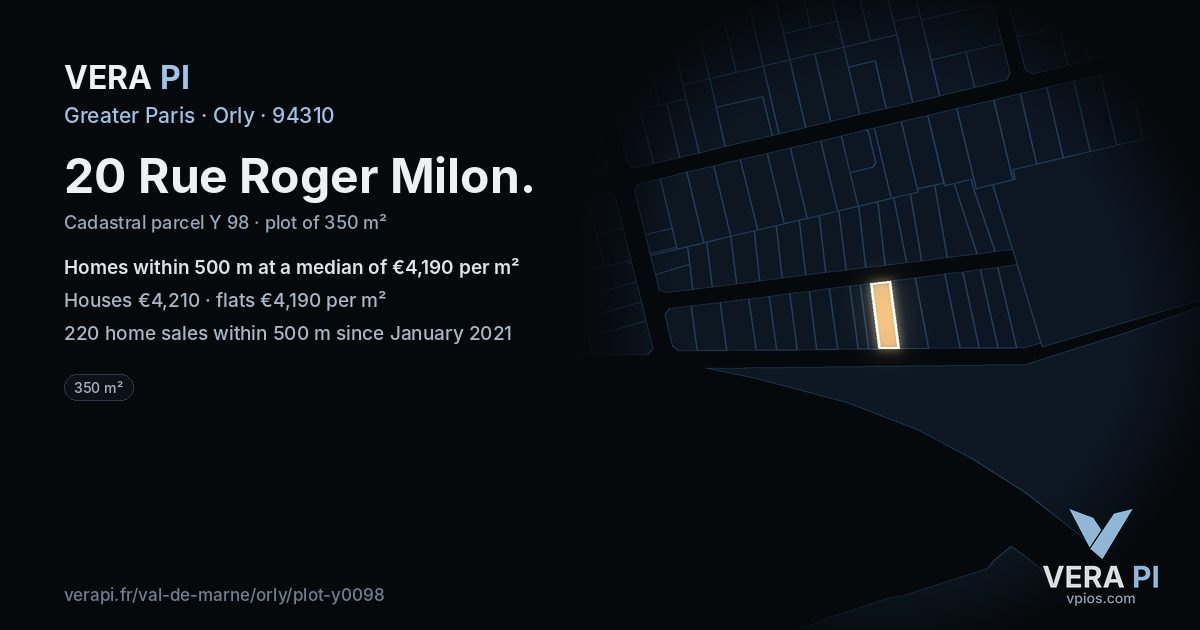 20 Rue Roger Milon, Orly at night – the plot lit, the parcels around coloured by the prices near them