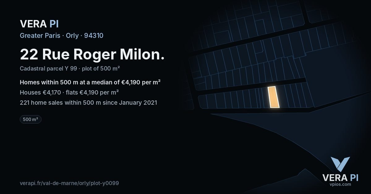 22 Rue Roger Milon, Orly at night – the plot lit, the parcels around coloured by the prices near them
