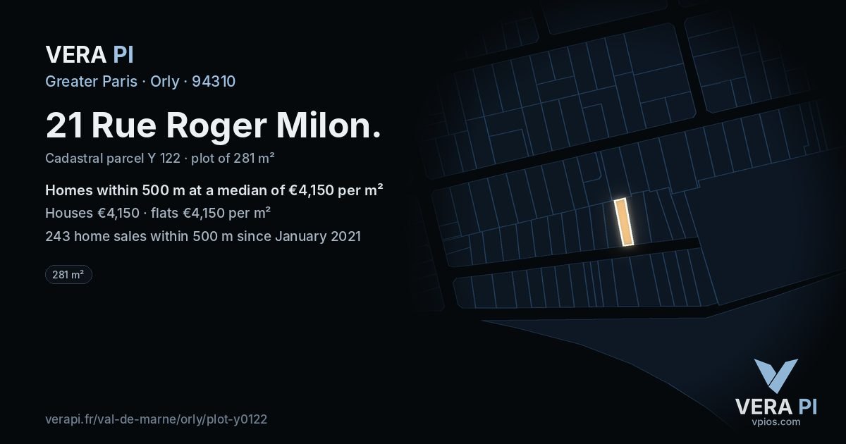 21 Rue Roger Milon, Orly at night – the plot lit, the parcels around coloured by the prices near them