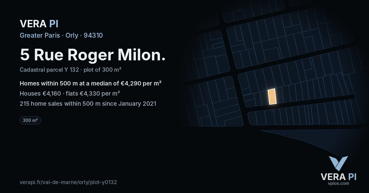 5 Rue Roger Milon, Orly at night – the plot lit, the parcels around coloured by the prices near them