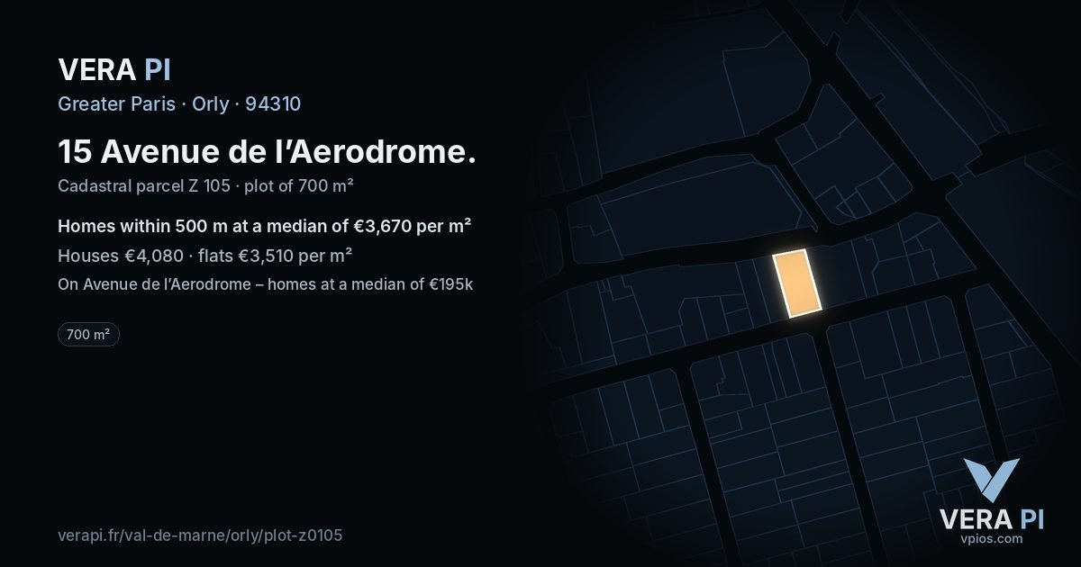 15 Avenue de l’Aerodrome, Orly at night – the plot lit, the parcels around coloured by the prices near them