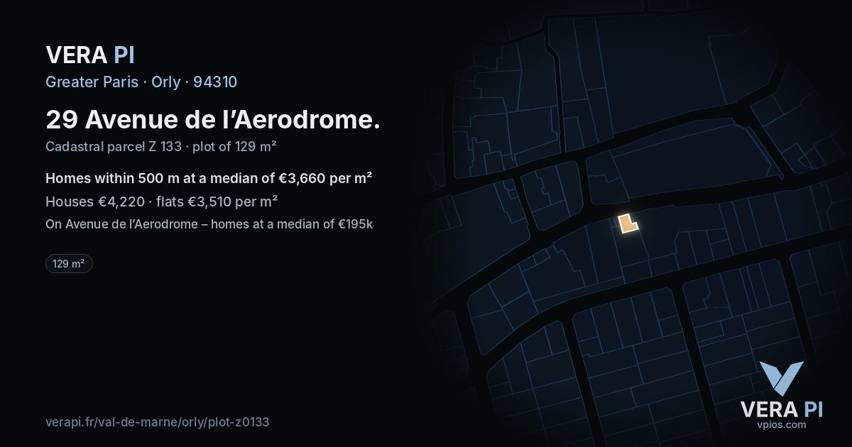 29 Avenue de l’Aerodrome, Orly at night – the plot lit, the parcels around coloured by the prices near them
