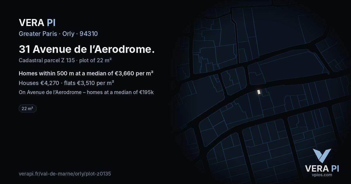 31 Avenue de l’Aerodrome, Orly at night – the plot lit, the parcels around coloured by the prices near them