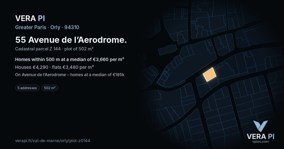55 Avenue de l’Aerodrome, Orly at night – the plot lit, the parcels around coloured by the prices near them