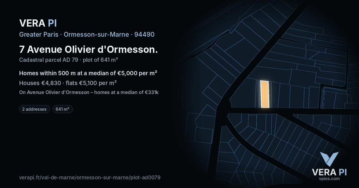 7 Avenue Olivier d'Ormesson, Ormesson-sur-Marne at night – the plot lit, the parcels around coloured by the prices near them