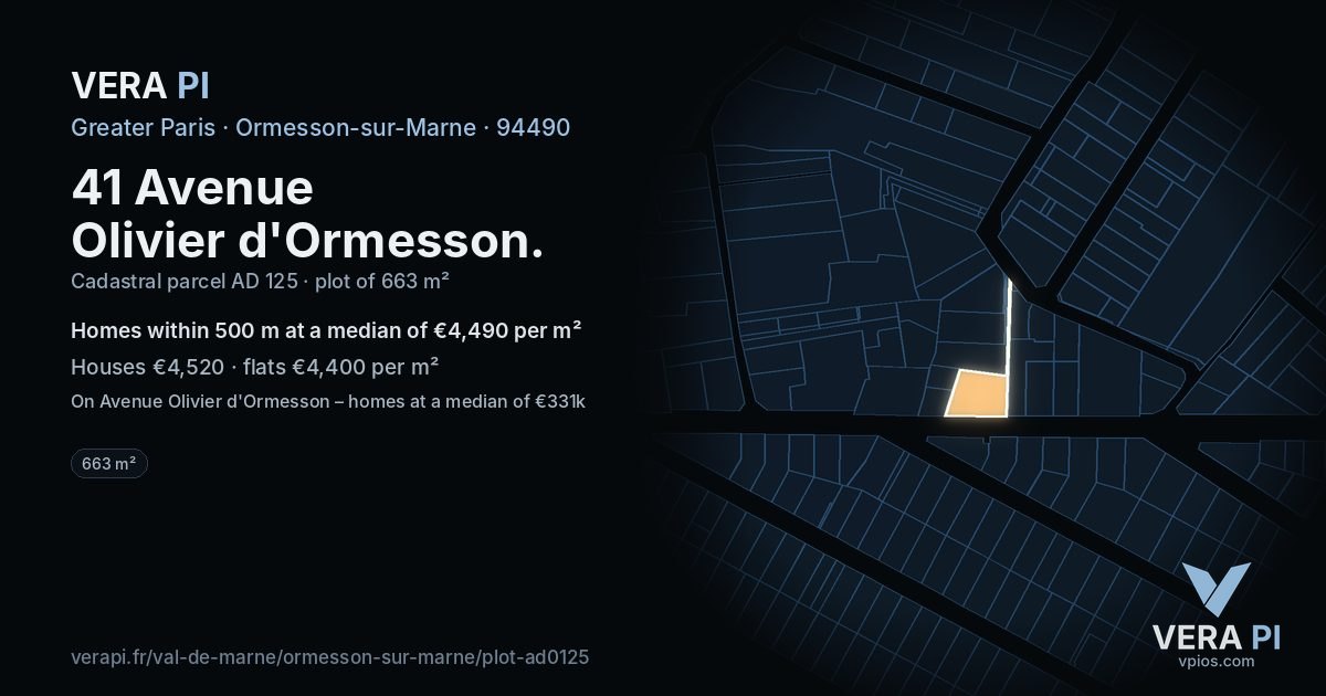 41 Avenue Olivier d'Ormesson, Ormesson-sur-Marne at night – the plot lit, the parcels around coloured by the prices near them