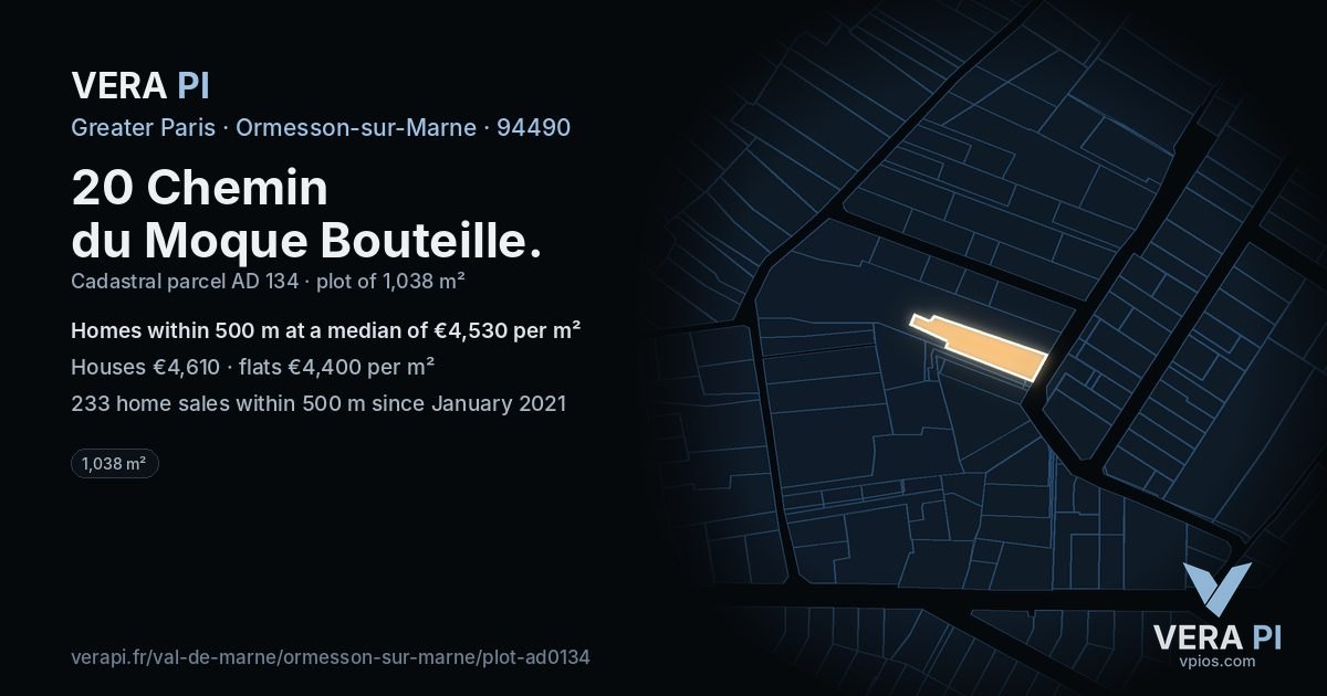 20 Chemin du Moque Bouteille, Ormesson-sur-Marne at night – the plot lit, the parcels around coloured by the prices near them