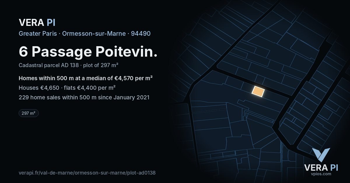 6 Passage Poitevin, Ormesson-sur-Marne at night – the plot lit, the parcels around coloured by the prices near them