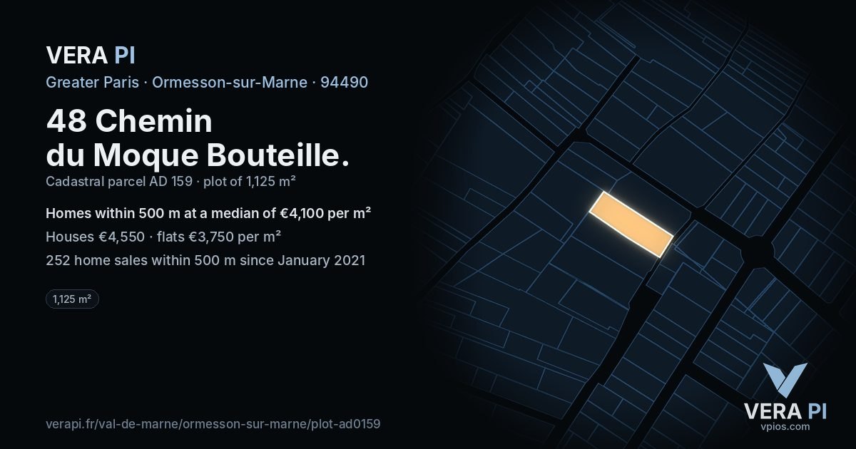 48 Chemin du Moque Bouteille, Ormesson-sur-Marne at night – the plot lit, the parcels around coloured by the prices near them