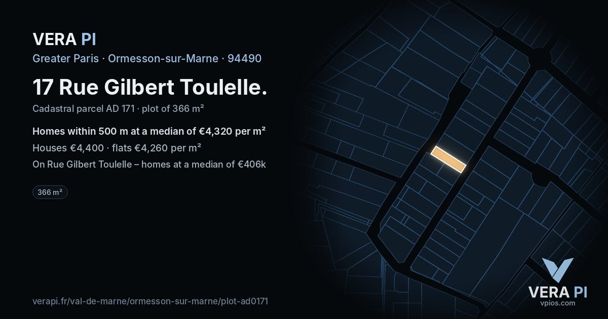17 Rue Gilbert Toulelle, Ormesson-sur-Marne at night – the plot lit, the parcels around coloured by the prices near them