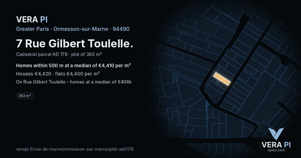 7 Rue Gilbert Toulelle, Ormesson-sur-Marne at night – the plot lit, the parcels around coloured by the prices near them