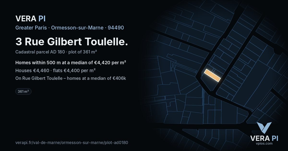 3 Rue Gilbert Toulelle, Ormesson-sur-Marne at night – the plot lit, the parcels around coloured by the prices near them