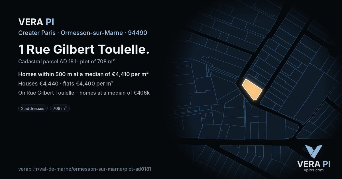 1 Rue Gilbert Toulelle, Ormesson-sur-Marne at night – the plot lit, the parcels around coloured by the prices near them