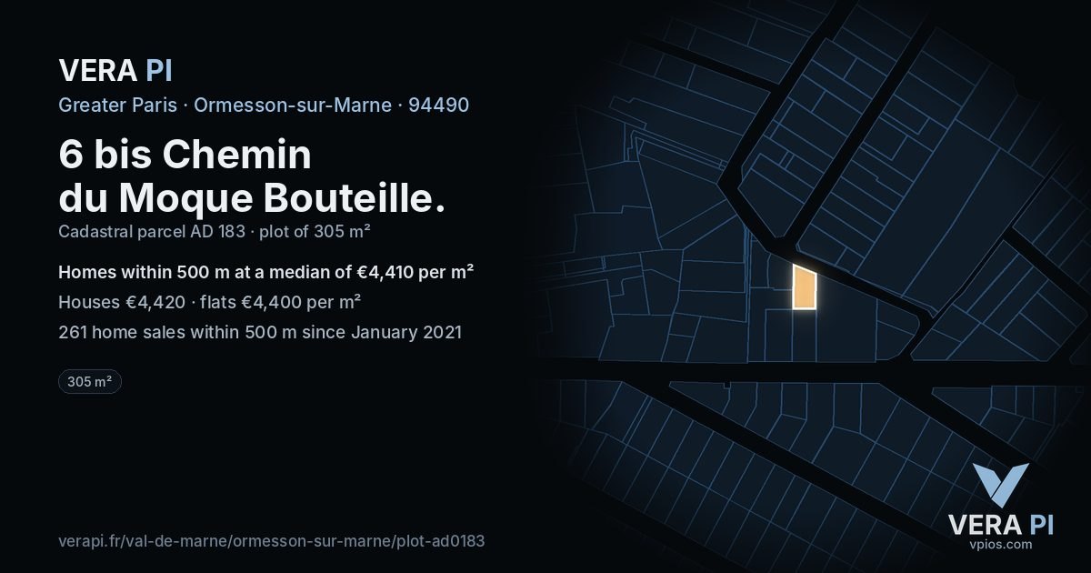 6 bis Chemin du Moque Bouteille, Ormesson-sur-Marne at night – the plot lit, the parcels around coloured by the prices near them