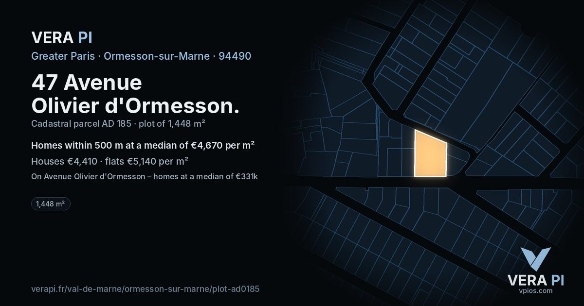 47 Avenue Olivier d'Ormesson, Ormesson-sur-Marne at night – the plot lit, the parcels around coloured by the prices near them