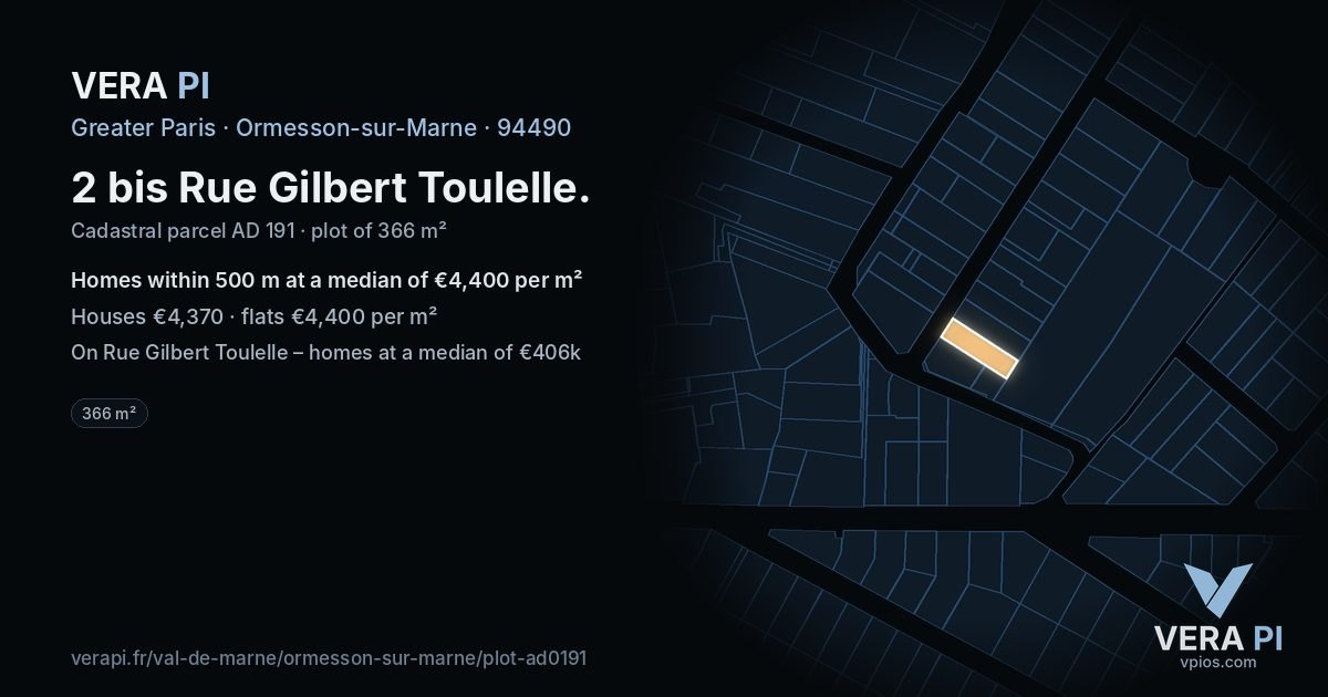 2 bis Rue Gilbert Toulelle, Ormesson-sur-Marne at night – the plot lit, the parcels around coloured by the prices near them