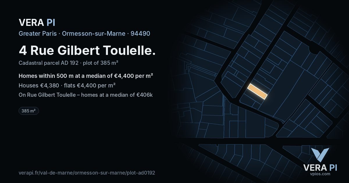 4 Rue Gilbert Toulelle, Ormesson-sur-Marne at night – the plot lit, the parcels around coloured by the prices near them