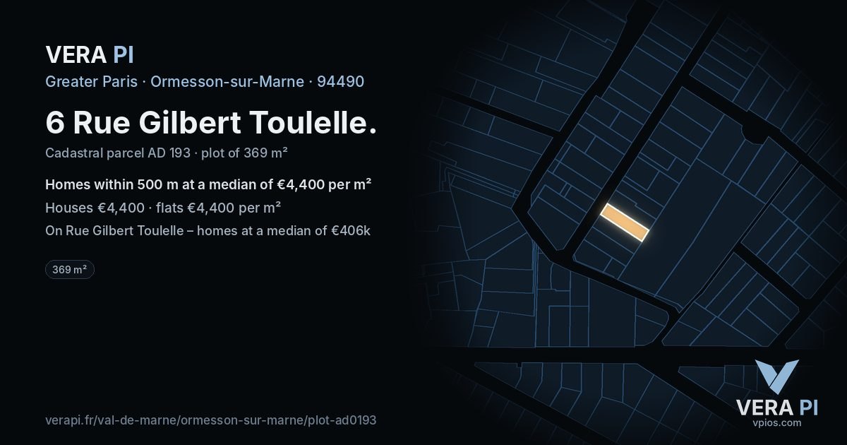 6 Rue Gilbert Toulelle, Ormesson-sur-Marne at night – the plot lit, the parcels around coloured by the prices near them