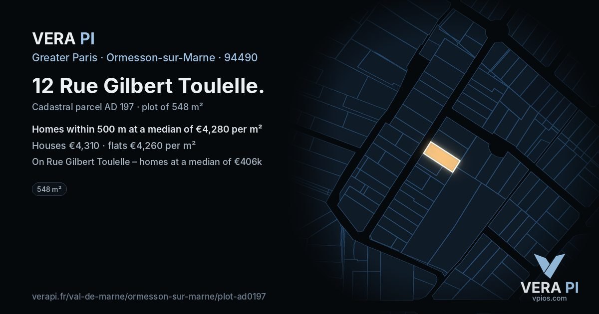 12 Rue Gilbert Toulelle, Ormesson-sur-Marne at night – the plot lit, the parcels around coloured by the prices near them