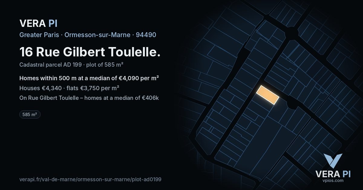 16 Rue Gilbert Toulelle, Ormesson-sur-Marne at night – the plot lit, the parcels around coloured by the prices near them