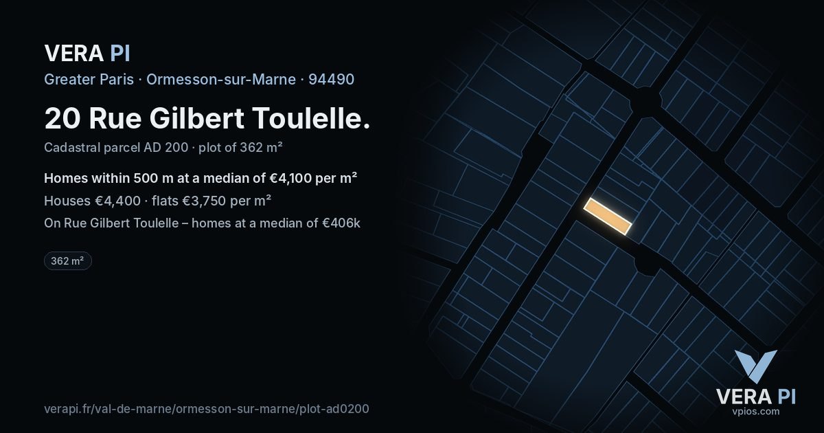 20 Rue Gilbert Toulelle, Ormesson-sur-Marne at night – the plot lit, the parcels around coloured by the prices near them