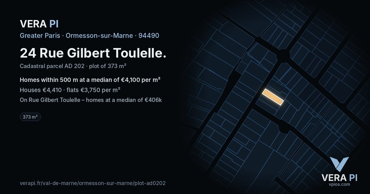 24 Rue Gilbert Toulelle, Ormesson-sur-Marne at night – the plot lit, the parcels around coloured by the prices near them