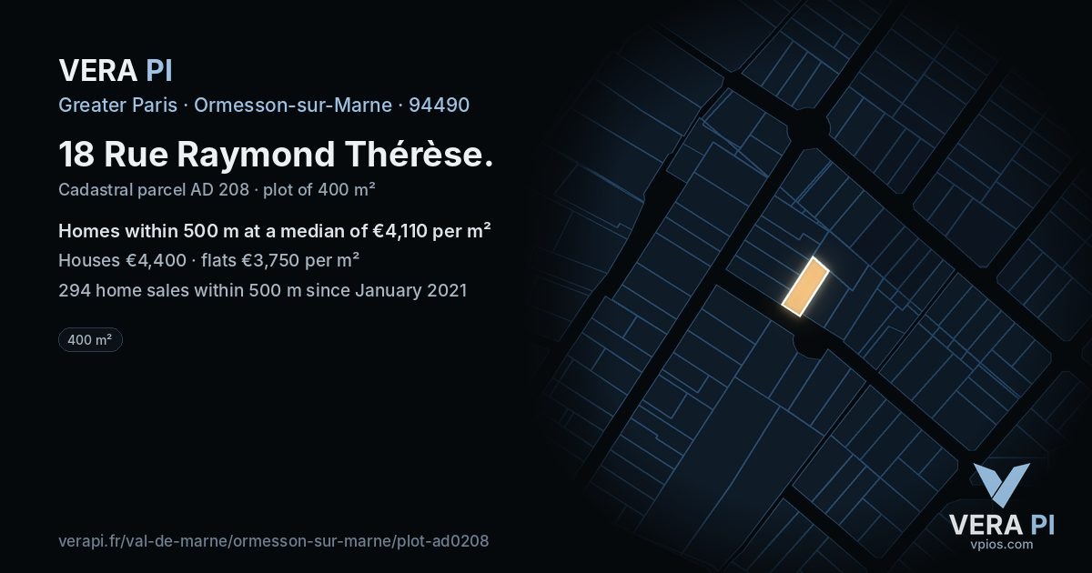 18 Rue Raymond Thérèse, Ormesson-sur-Marne at night – the plot lit, the parcels around coloured by the prices near them