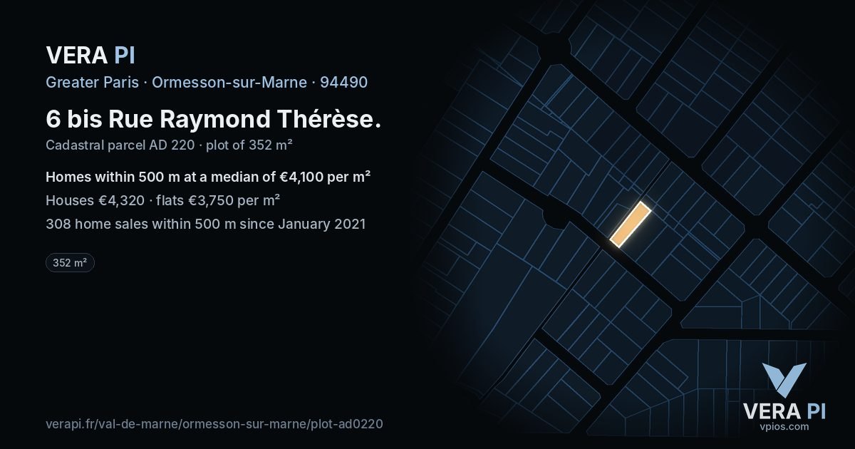 6 bis Rue Raymond Thérèse, Ormesson-sur-Marne at night – the plot lit, the parcels around coloured by the prices near them