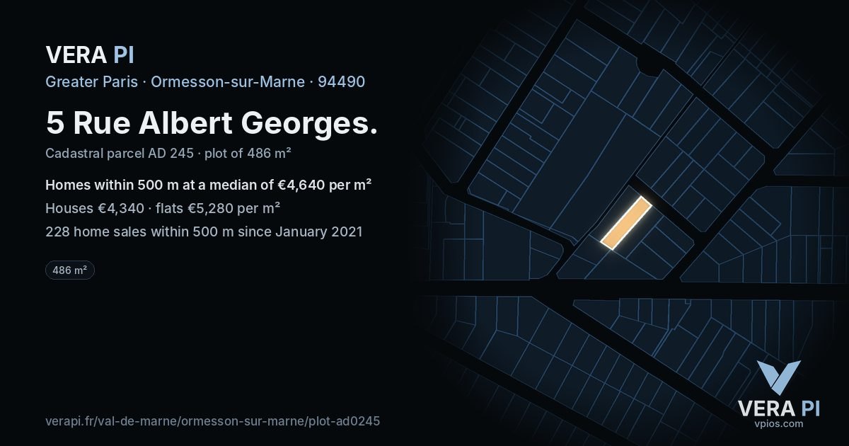 5 Rue Albert Georges, Ormesson-sur-Marne at night – the plot lit, the parcels around coloured by the prices near them