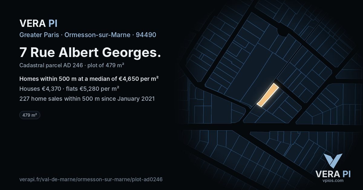 7 Rue Albert Georges, Ormesson-sur-Marne at night – the plot lit, the parcels around coloured by the prices near them