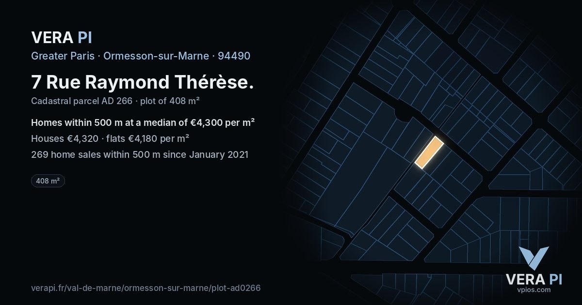 7 Rue Raymond Thérèse, Ormesson-sur-Marne at night – the plot lit, the parcels around coloured by the prices near them