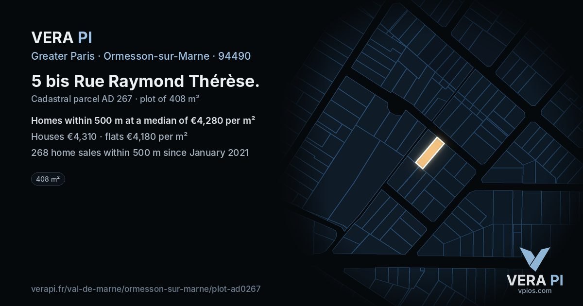 5 bis Rue Raymond Thérèse, Ormesson-sur-Marne at night – the plot lit, the parcels around coloured by the prices near them